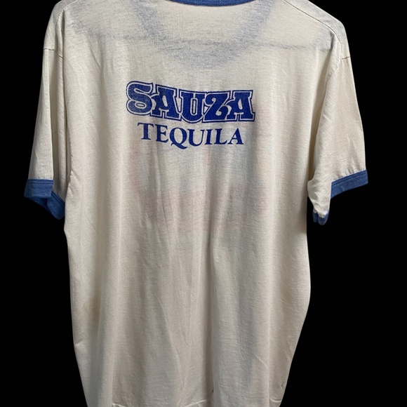 Vintage 1990s SAUZA Tequila Mexicana Distressed T-Shirt L White Cotton - Picture 2 of 8